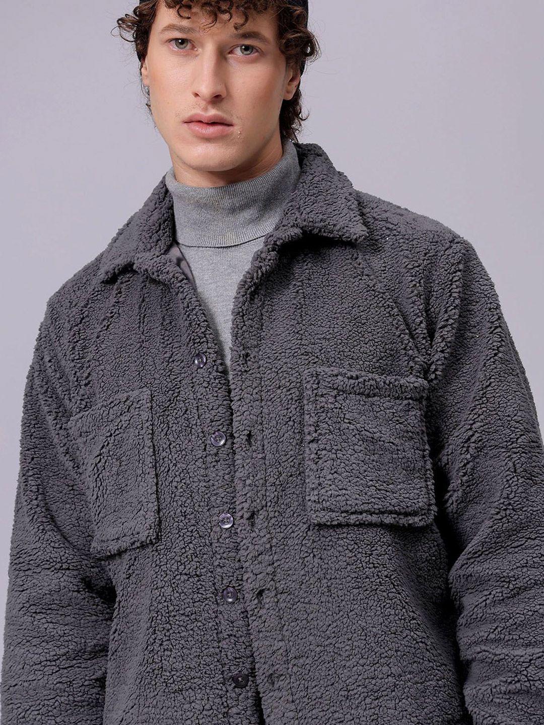 The Indian Garage Co Men Fleece Regular Fit Casual Winter Overshirt