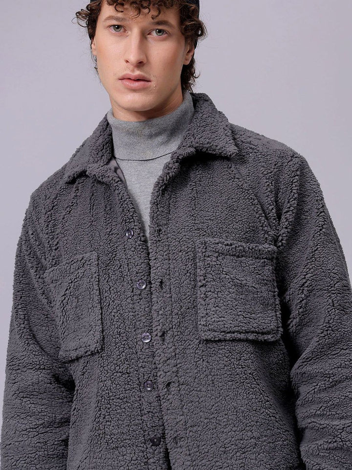 The Indian Garage Co Men Fleece Regular Fit Casual Winter Overshirt