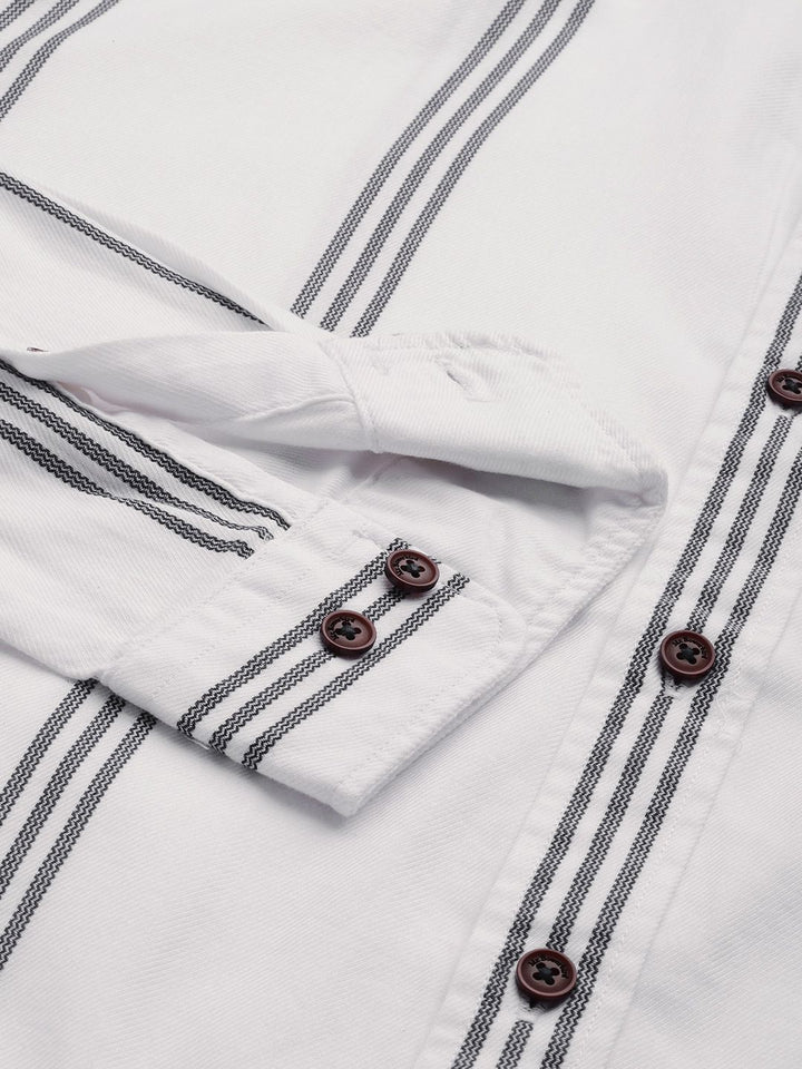 Mr Bowerbird Men White Tailored Fit Striped Casual Shirt