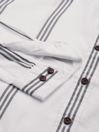 Mr Bowerbird Men White Tailored Fit Striped Casual Shirt