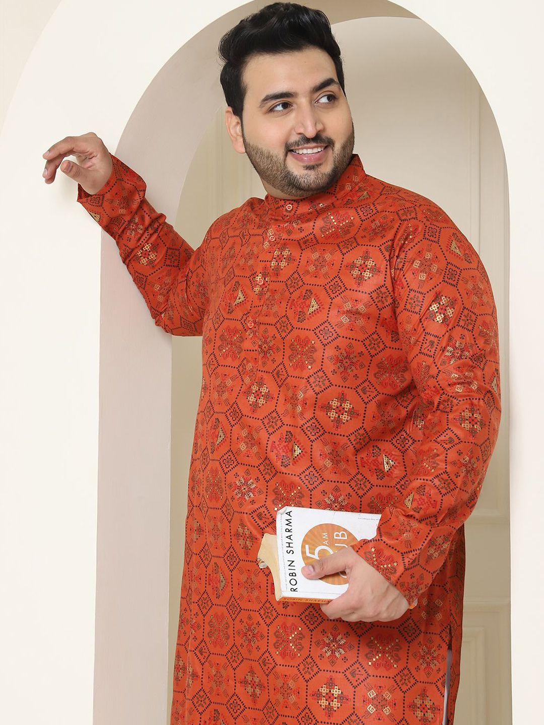 SOJANYA PLUS Ethnic Motifs Printed Cotton Linen Straight Kurta with Pyjamas
