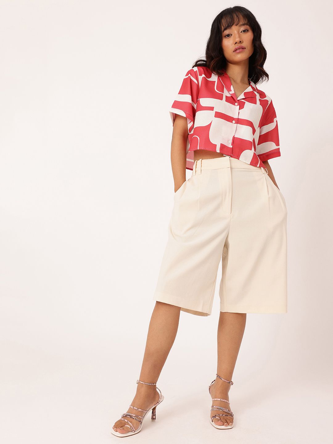DressBerry Printed Boxy Crop Shirt
