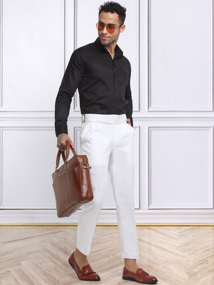 KLOTTHE Men White Slim Fit Mid-Rise Cotton Formal Gurkha Pants