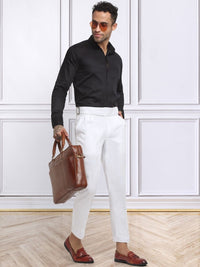 KLOTTHE Men White Slim Fit Mid-Rise Cotton Formal Gurkha Pants