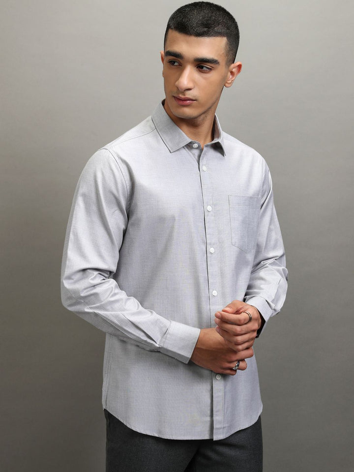 Highlander Men Light Grey Solid Slim Fit  Formal Shirt