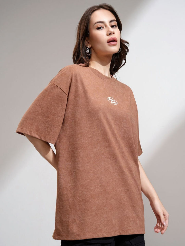 Street By Tokyo Talkies Women Solid Round Neck Oversized T-shirt