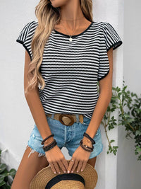 all about you Women Striped Puff Sleeves Casual T-shirt