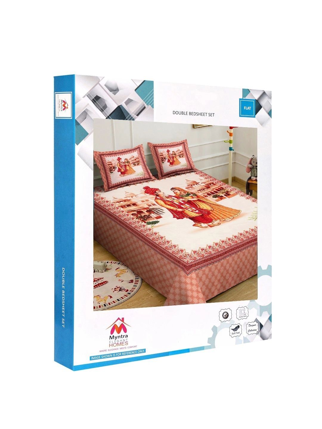 Myntra Elegant Homes Motif Etnik Rust 400 TC Cadar dengan 2 Sarung Bantal