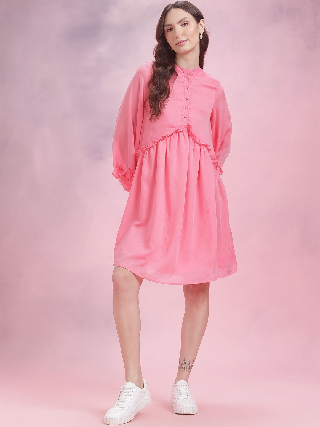 DressBerry Puff Sleeve Ruffled A-Line Dress
