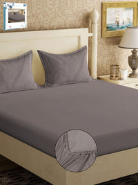 Myntra Elegant Homes Book Fold Grey Polycotton 300 TC Fitted King Fine Bedsheet with 2 Pillow Covers-98 x 89 inches