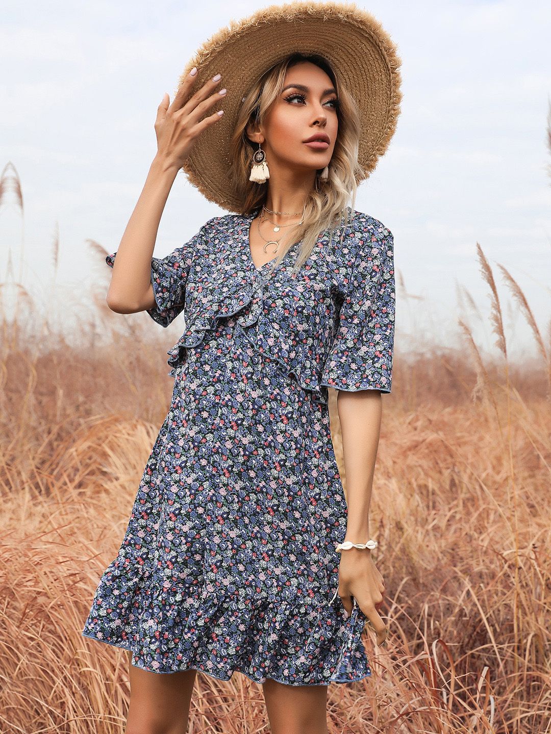 DressBerry Floral Print Empire Mini Dress