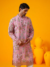 SOJANYA LUXE Floral Embroidered Mandarin Collar Georgette Straight Kurta With Trouser