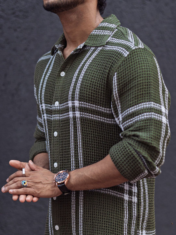 Powerlook Men Tartan Checks Opaque Striped Casual Shirt