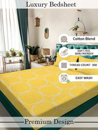 Myntra Elegant Homes Yellow Geometric 300 TC King Double Bedsheet with 2 Pillow Covers