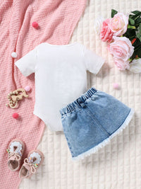 YK Infant Girls Bow Printed Bodysuit & Skirt Clothing Set