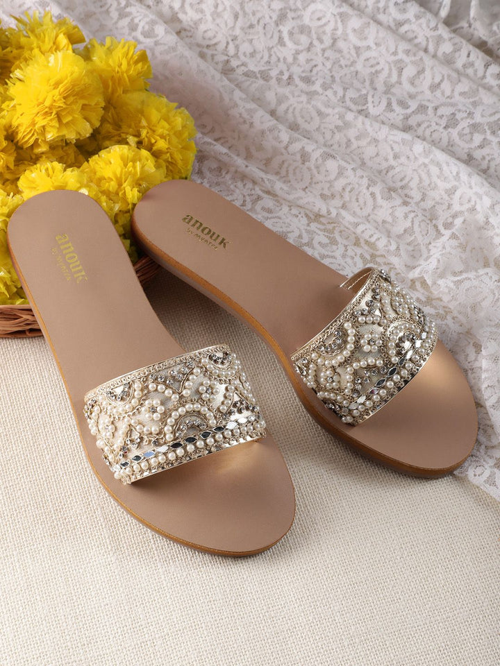 Anouk Women Ethnic Motif Embellished Open Toe Flats