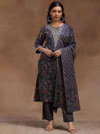 Libas Floral Printed Pure Cotton Straight Kurta With Trouser & Dupatta