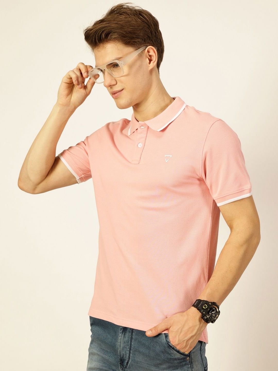 Thomas Scott Men Solid Polo Collar Cotton T-shirt