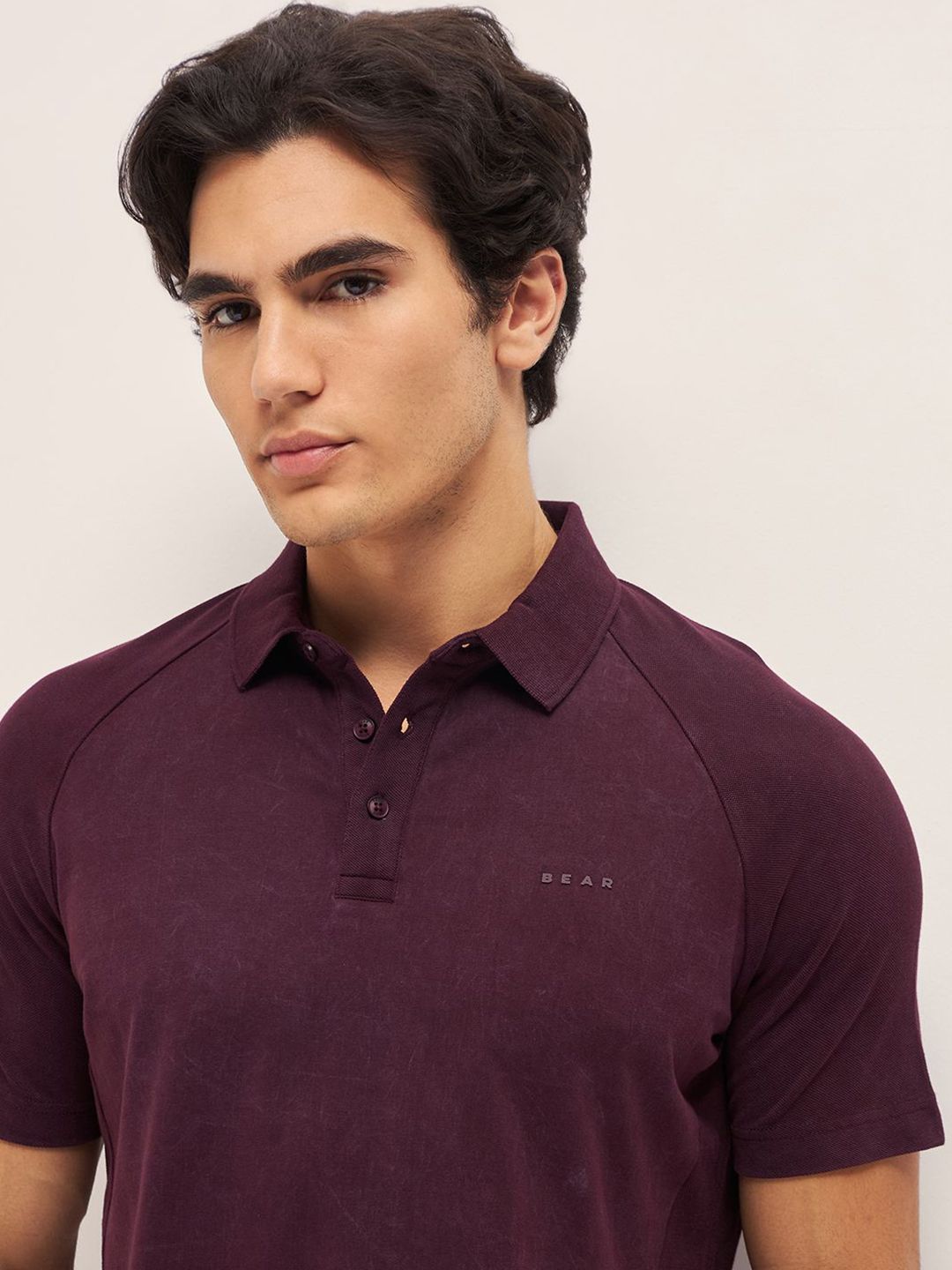 THE BEAR HOUSE Men Solid Polo Collar Cotton Slim Fit T-shirt