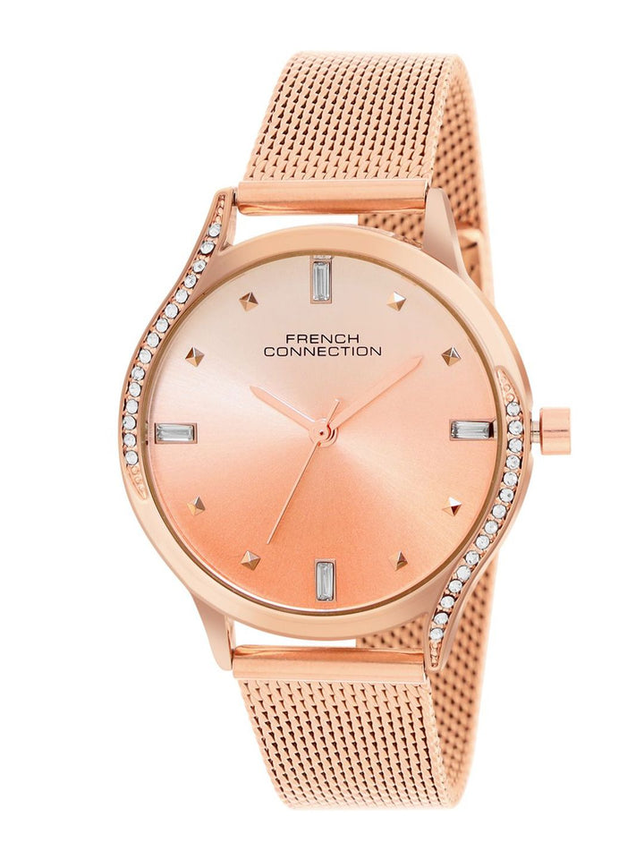 French Connection Women Embellished Dial & Stainless Steel Bracelet Style Straps Analogue Watch FCN082RGM