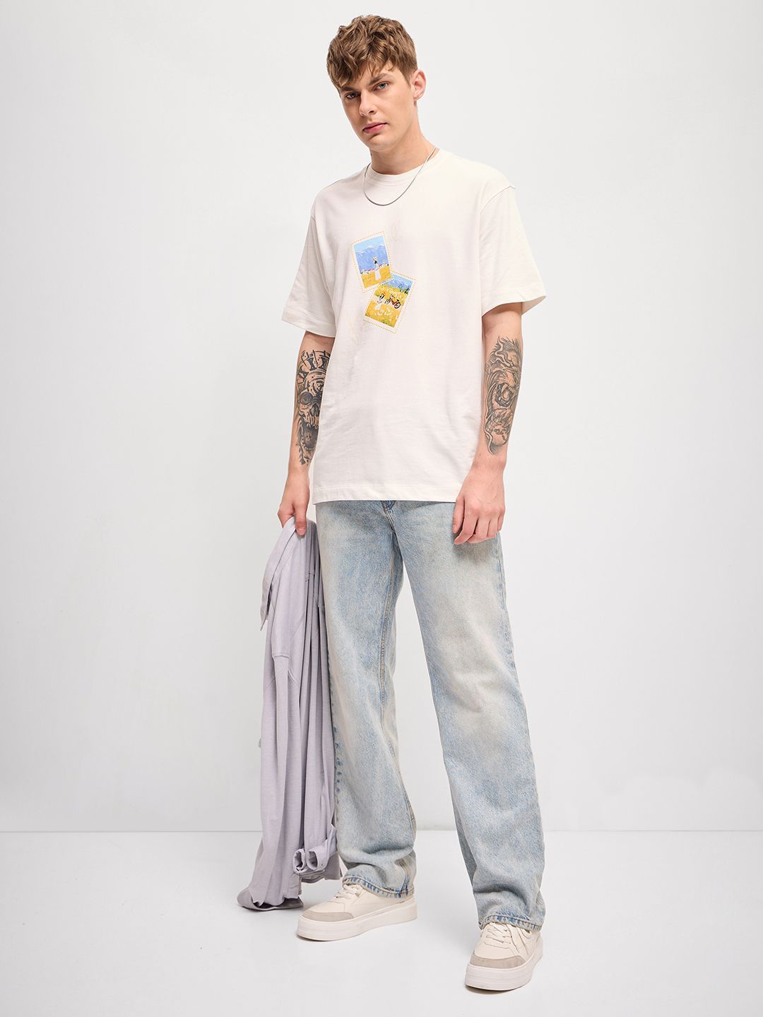 THE BEAR HOUSE Men Graphic Printed Round Neck Cotton Oversized T-Shirt