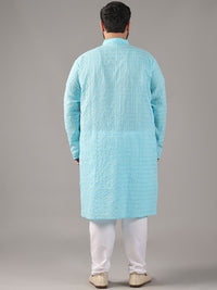 SOJANYA PLUS Plus Size Lelaki Motif Etnik Sulam Kurta Kapas Tulen Bersama Piyama