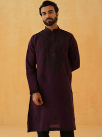 SOJANYA LUXE Motif Etnik Benang Bersulam Bekerja Kurta Lurus Dengan Seluar