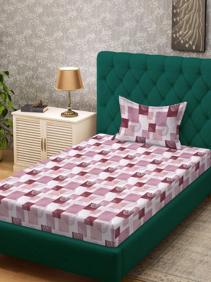 KLOTTHE Pink Geometric Cotton Single Bedsheets
