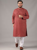 SOJANYA PLUS Size Floral Foil Printed Band Collar Cotton Linen Kurta Lurus
