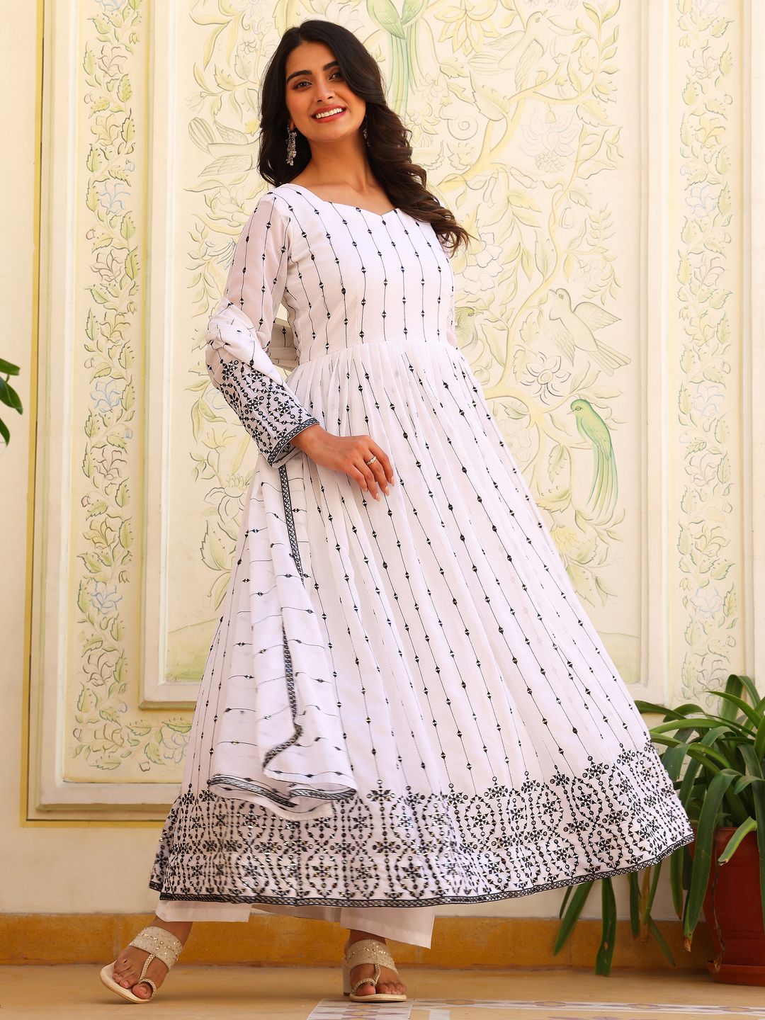 KALINI Women Embroidered Regular Thread Work Kurta with Salwar & With Dupatta