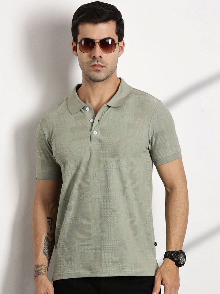 Thomas Scott Men Textured Polo Collar Regular Fit T-shirt