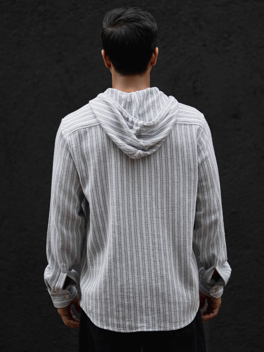 Powerlook Men Hood Vertical Striped Cotton Casual Shirt