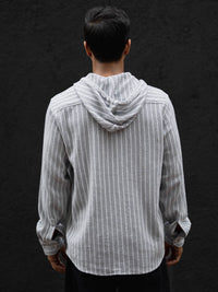 Powerlook Men Hood Vertical Striped Cotton Casual Shirt