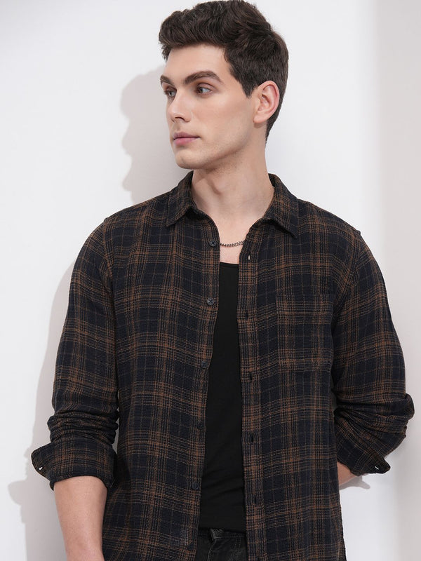 HIGHLANDER Men Slim Fit Opaque Checked Casual Shirt