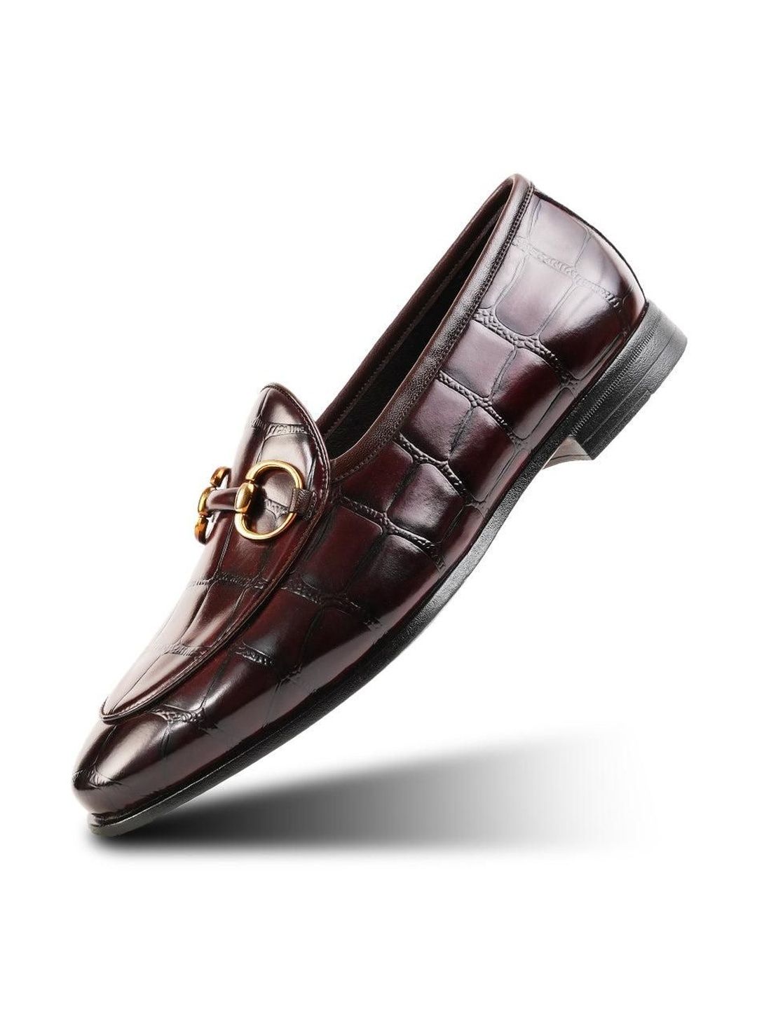 Monkstory Horsebit Smart Croc-Effect Slip-Ons Burgundy
