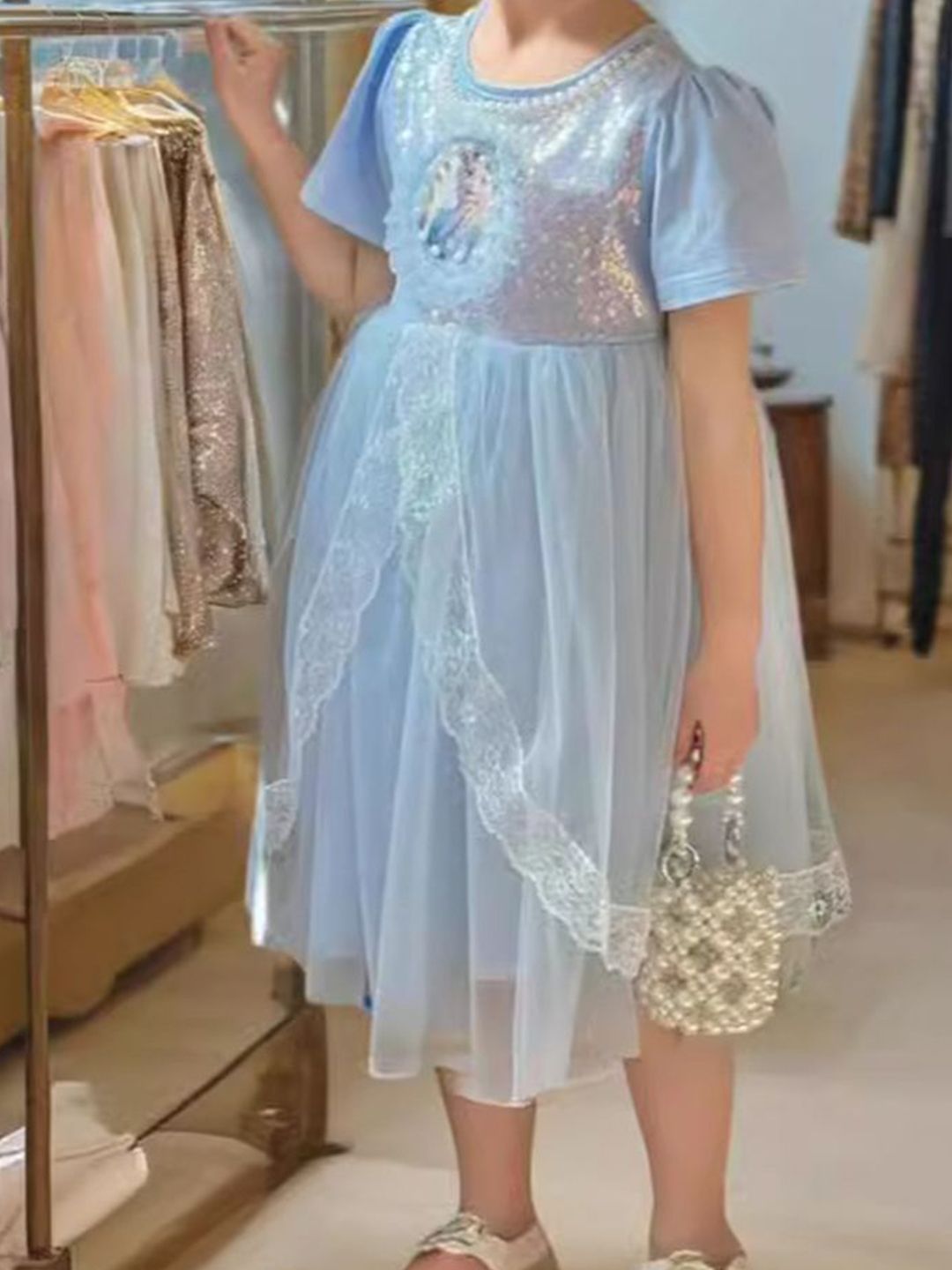 YK Girls Printed Fit & Flare Dress