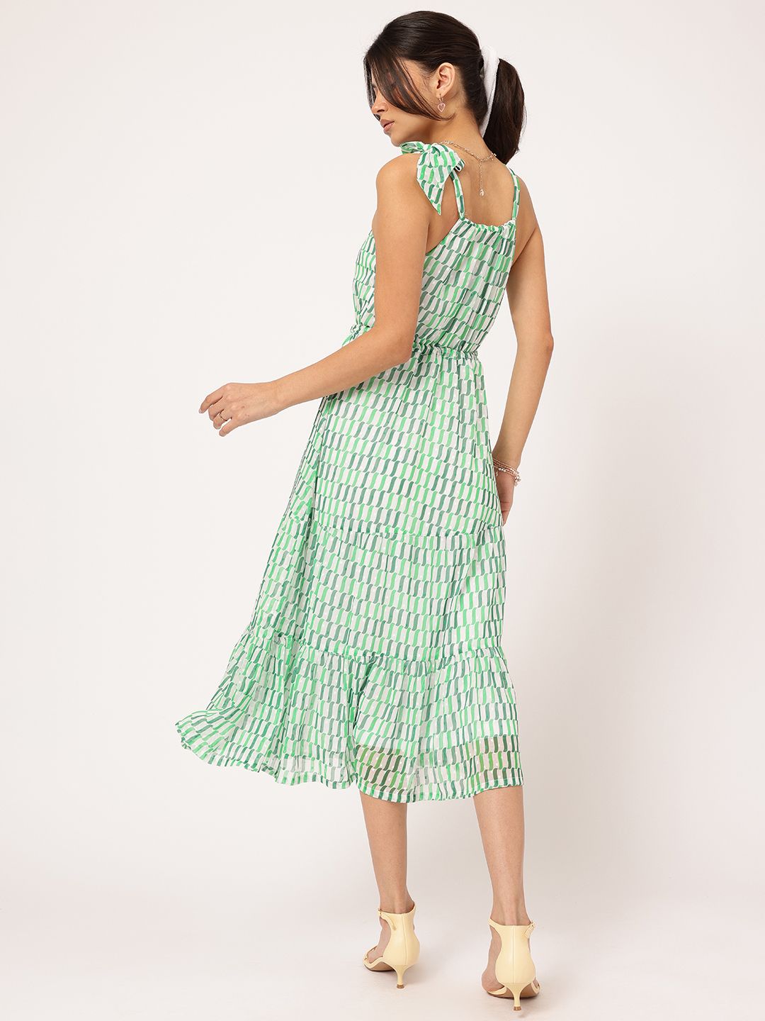 DressBerry Dreamy Delicate Tie-Up Printed Tiered Midi Dress