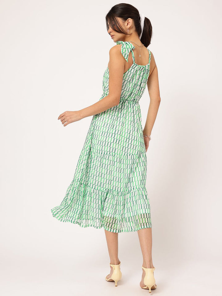 DressBerry Dreamy Delicate Tie-Up Printed Tiered Midi Dress