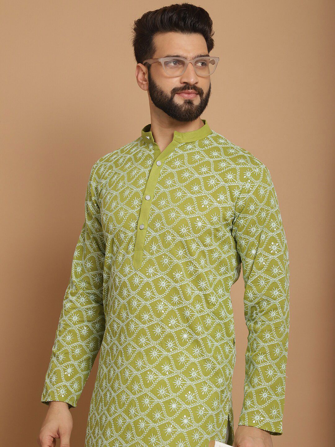 Anouk Ethnic Motifs Embroidered Regular Thread Work Pure Cotton Kurta with Churidar