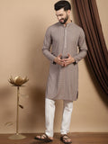 Anouk Sulam Labuci Kapas Tulen Mandarin Collar Straight Fusion Kurta dengan Churidar