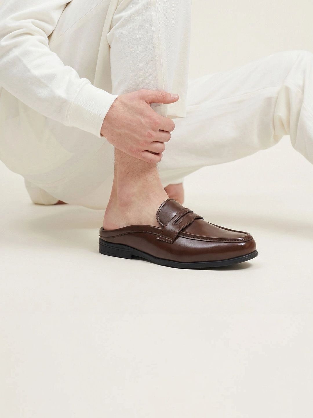 MONKSTORY Atelier 1930 Penny Loafer Mules - Cognac Brown