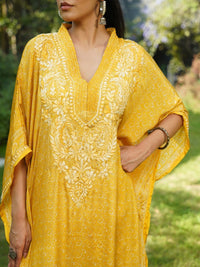 House of Chikankari Women Printed Chikankari Crepe Kaftan Kurta