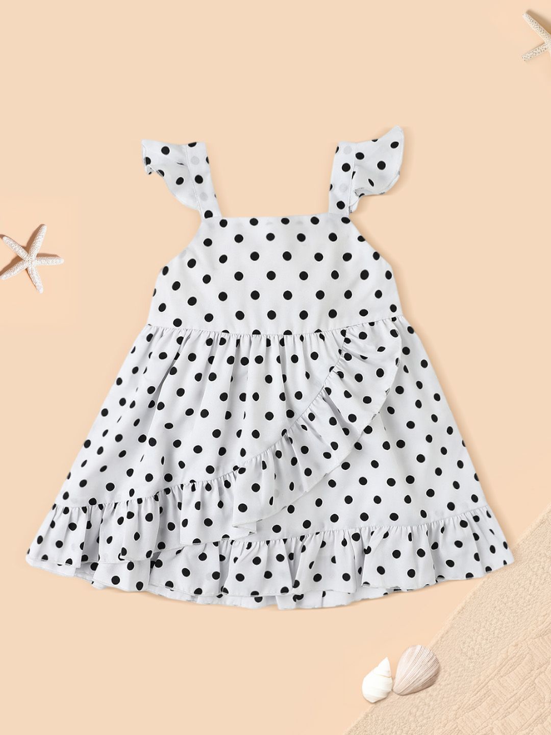 Nauti Nati Polka Dot Printed Flutter Sleeve Layered A-Line Dress