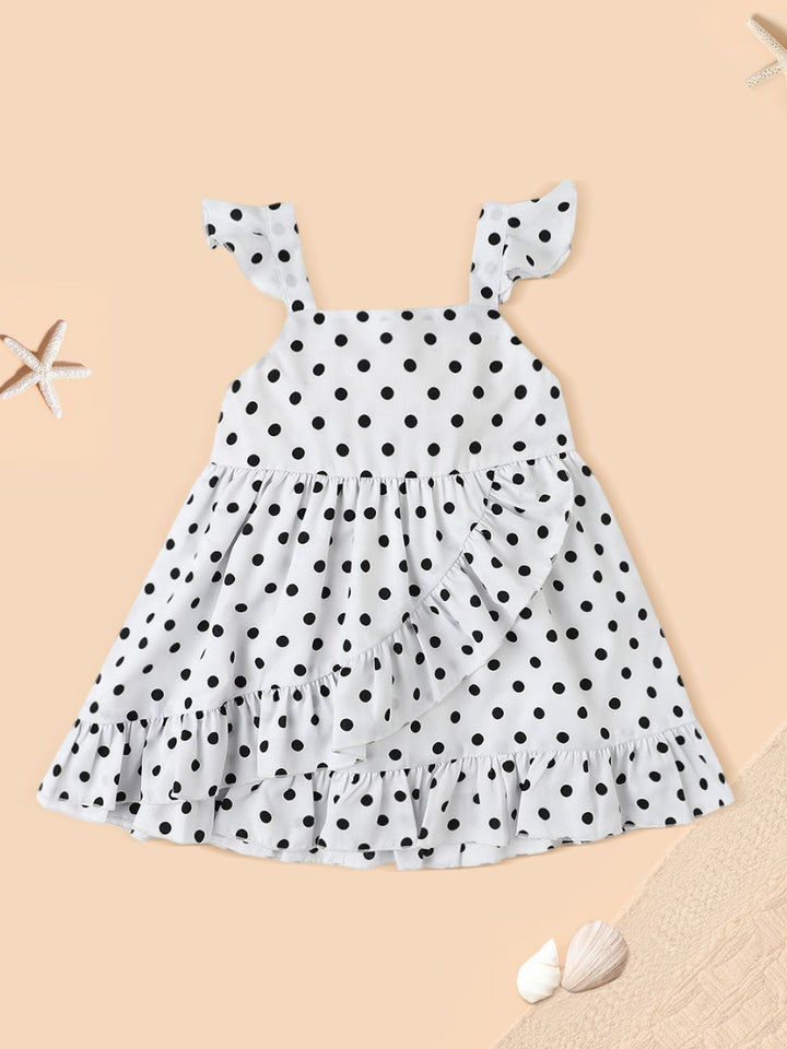 Nauti Nati Polka Dot Printed Flutter Sleeve Layered A-Line Dress