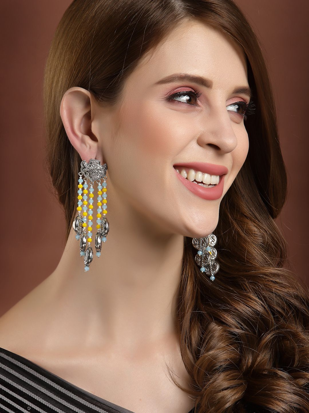 Anting-anting Jatuh Kontemporari Bersalut Perak Anouk