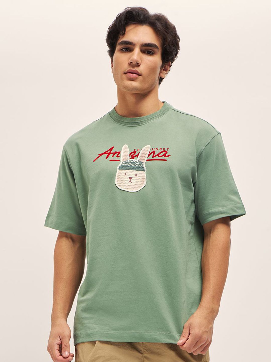 THE BEAR HOUSE Men Graphic Printed Round Neck Pure Cotton Oversized T-shirt