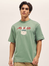 THE BEAR HOUSE Men Graphic Printed Round Neck Pure Cotton Oversized T-shirt