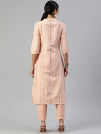 KALINI Striped Embroidered Thread Work Kurta with Trouser