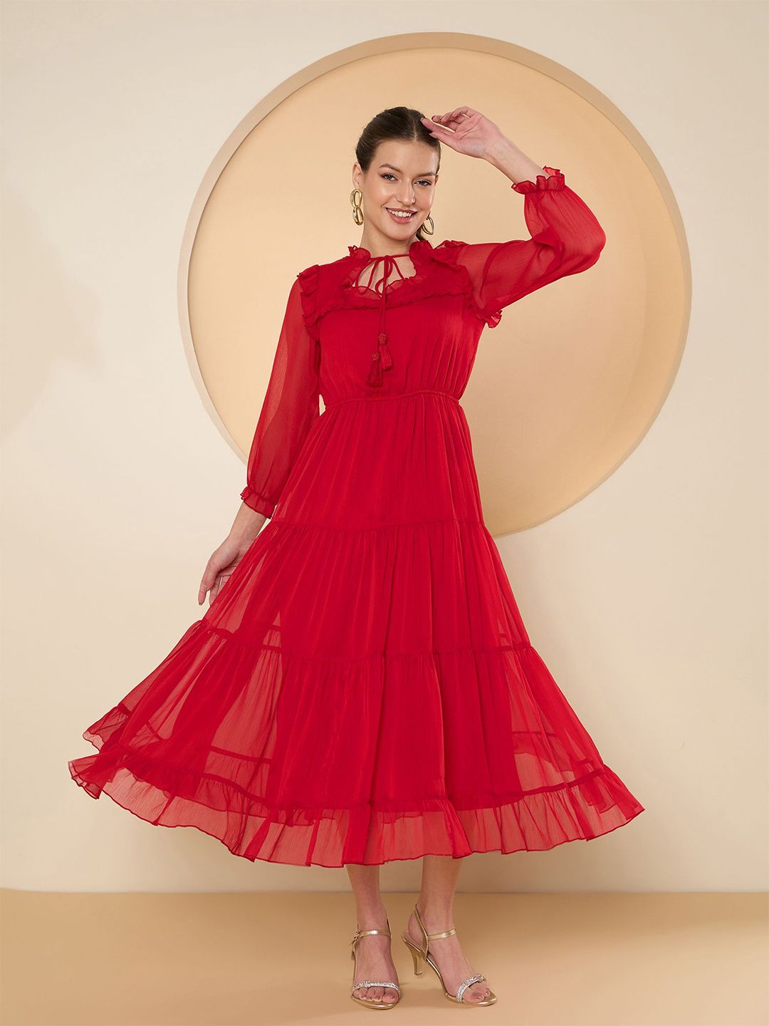 Antheaa Chiffon A-Line Maxi Dress