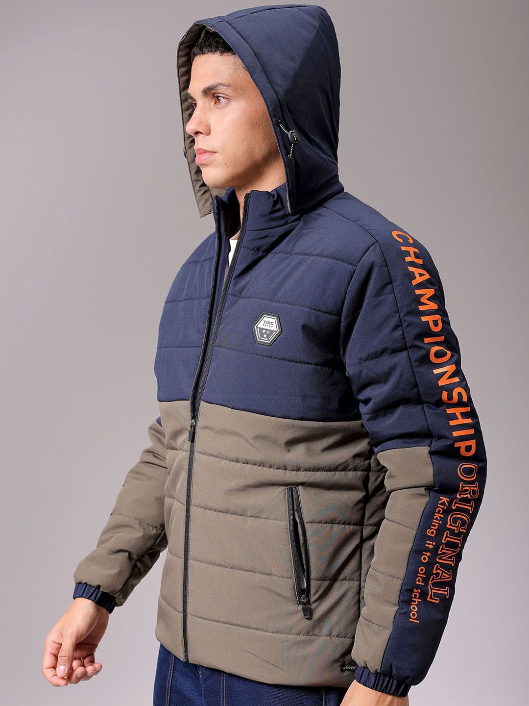 The Indian Garage Co Men Hooded Colourblocked Casual Puffer Jacket